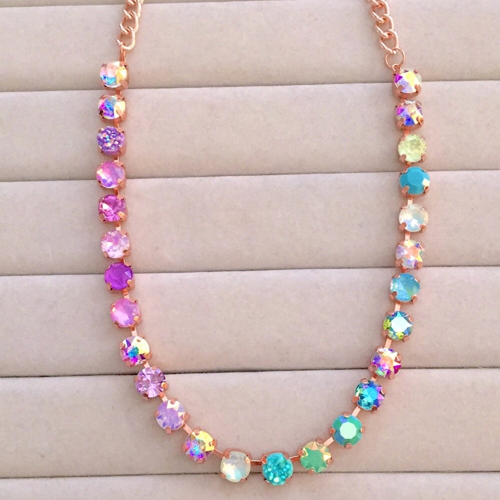 Iridescent Purple Opal + Turquoise Ombre Rose Gold Crystal Statement Necklace